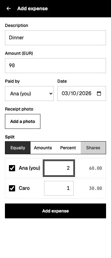 Adding an expense